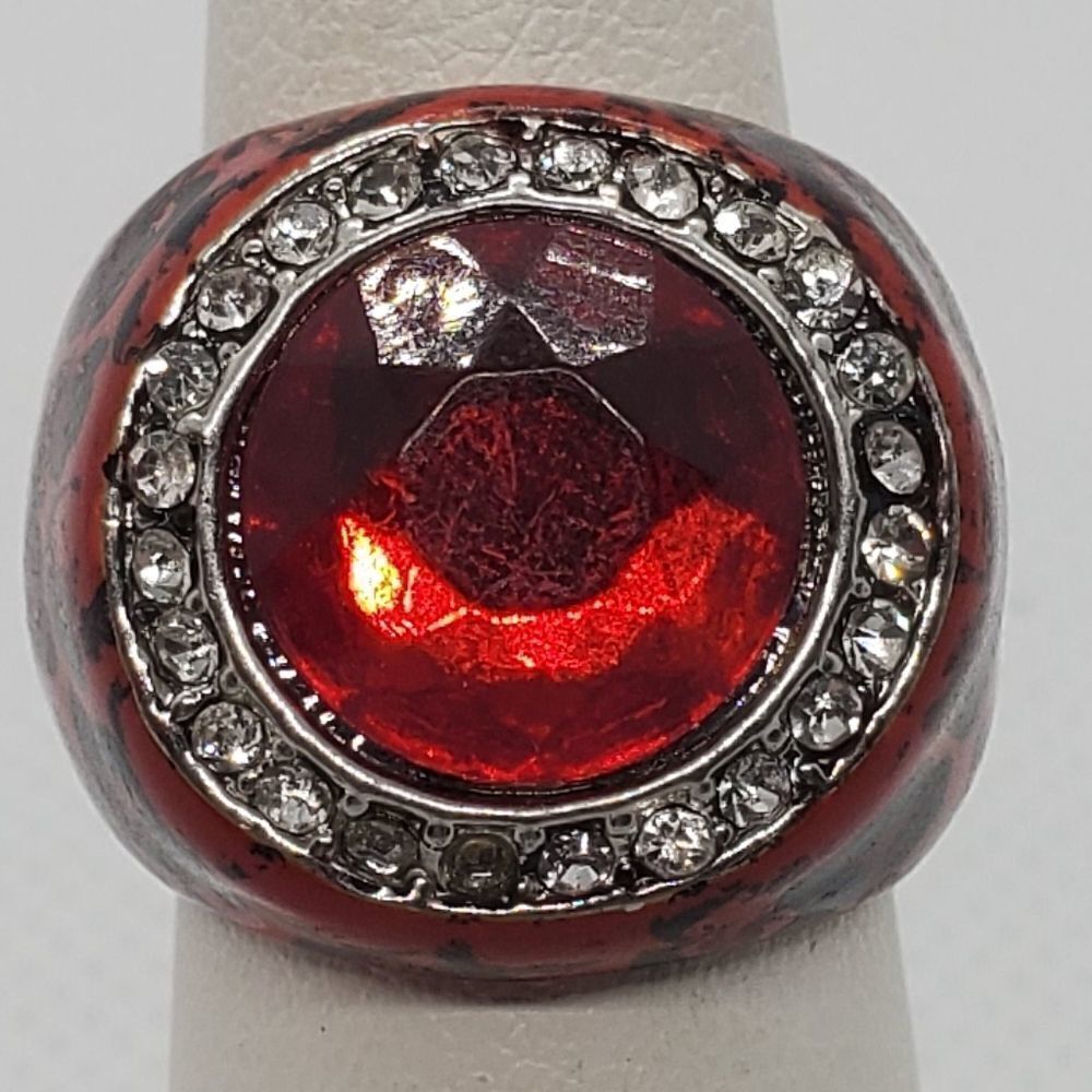 Red Black Red Rhinestone Ring
